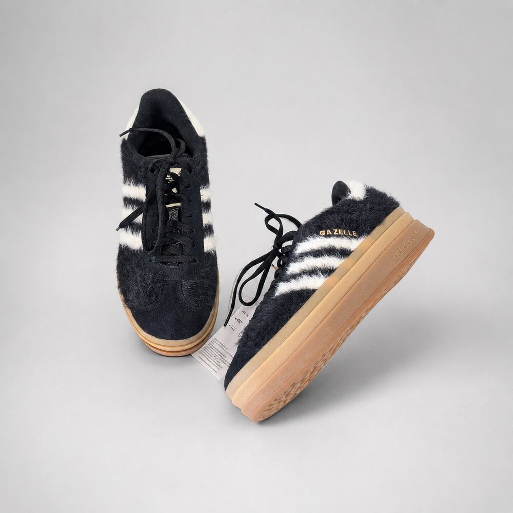 Adidas Originals Gazelle Bold Sneaker JS3907 Womens 7.5 Black Fluffy Low Top NWT